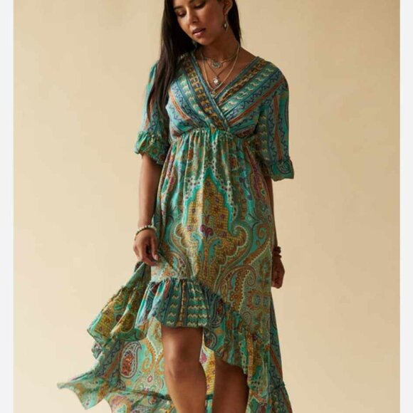EARTHBOUND Dresses & Skirts - Earthbound Turqouise Green Blue Boho Ruffle Maxi Dress M
